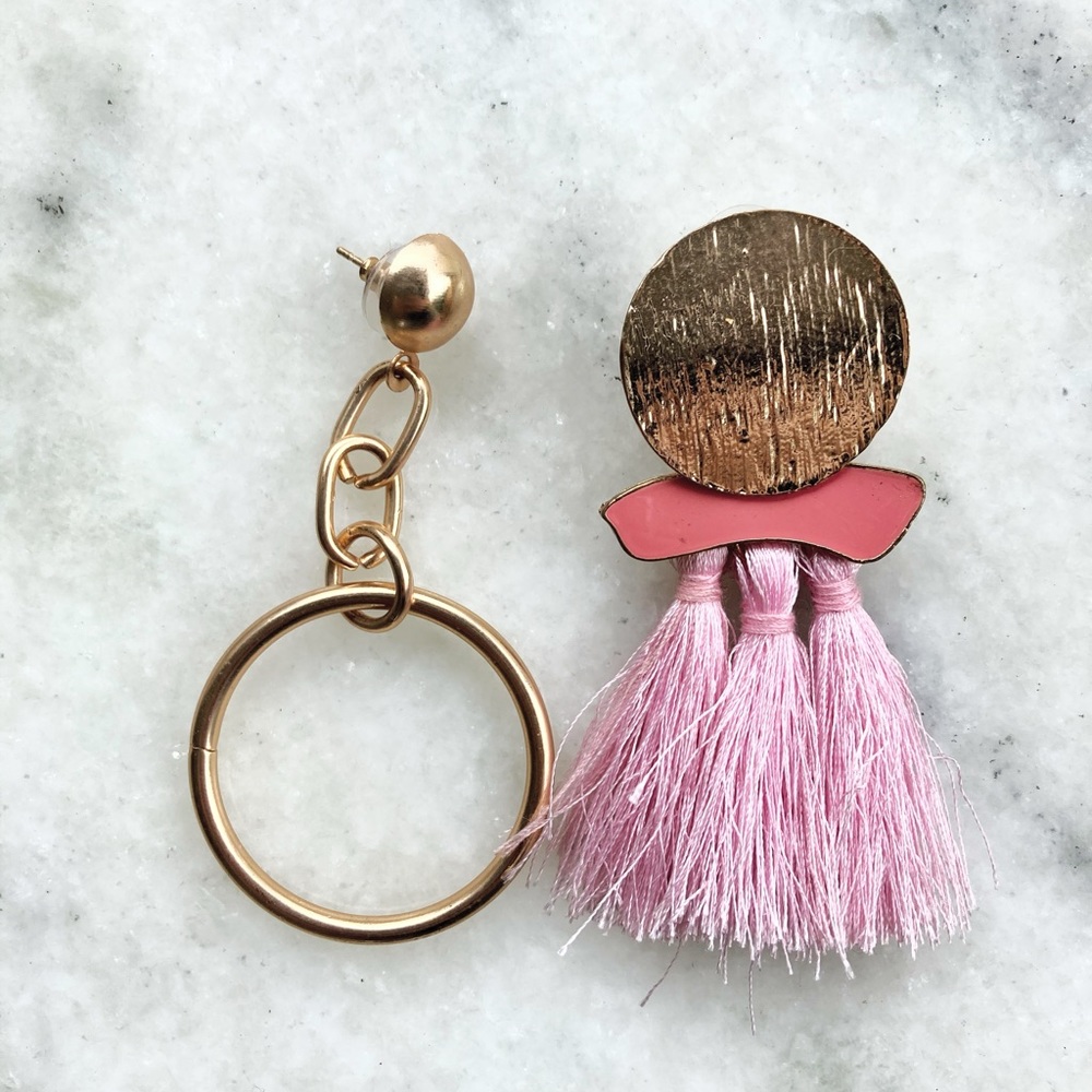 NEW! 2 Tone Pink Tassel/Gold Chain Earrings ๐ธ - Picture 1 of 4